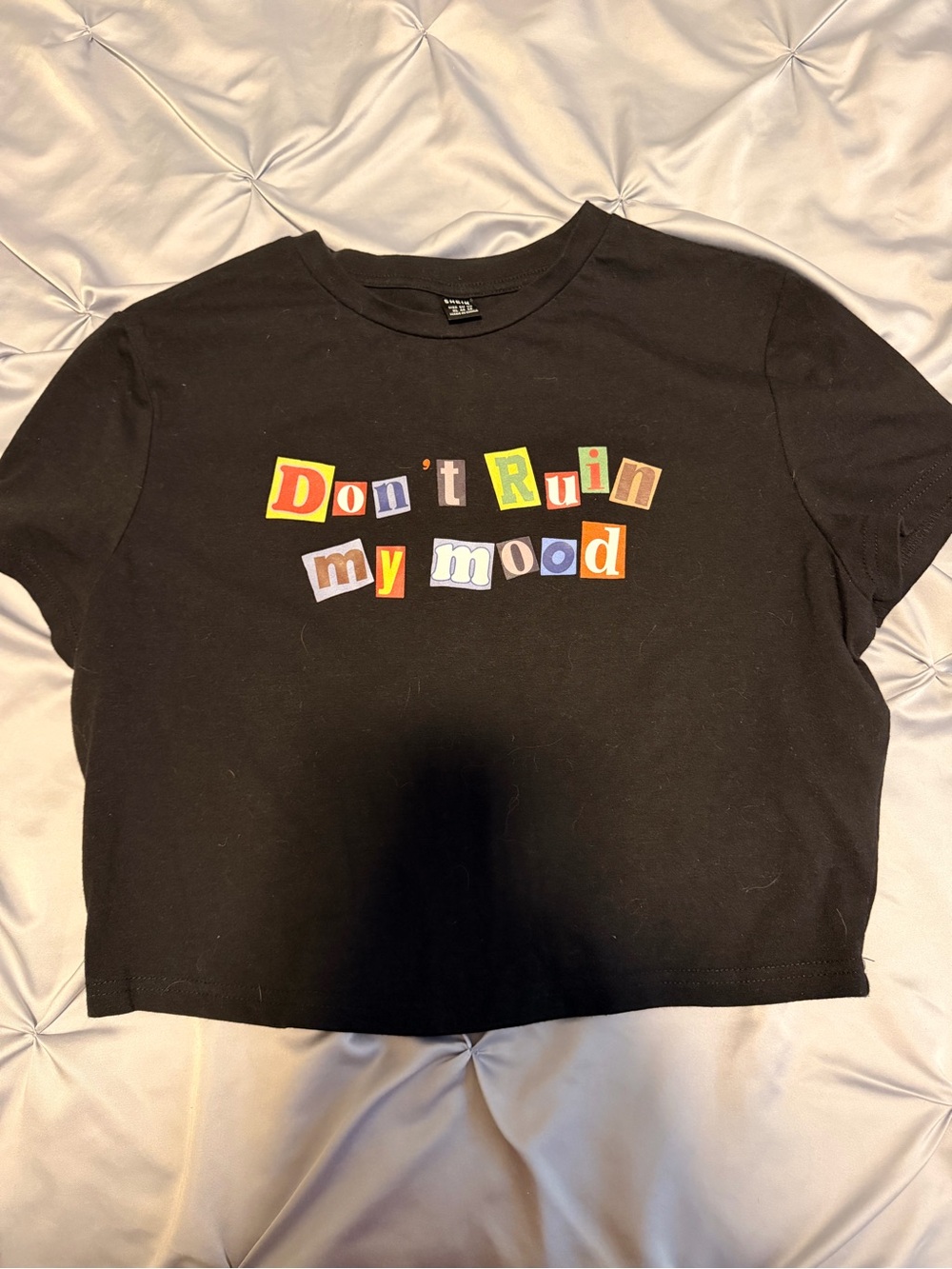 SHEIN Black Cropped Tee with Multi-Color Ransom-Style Graphic